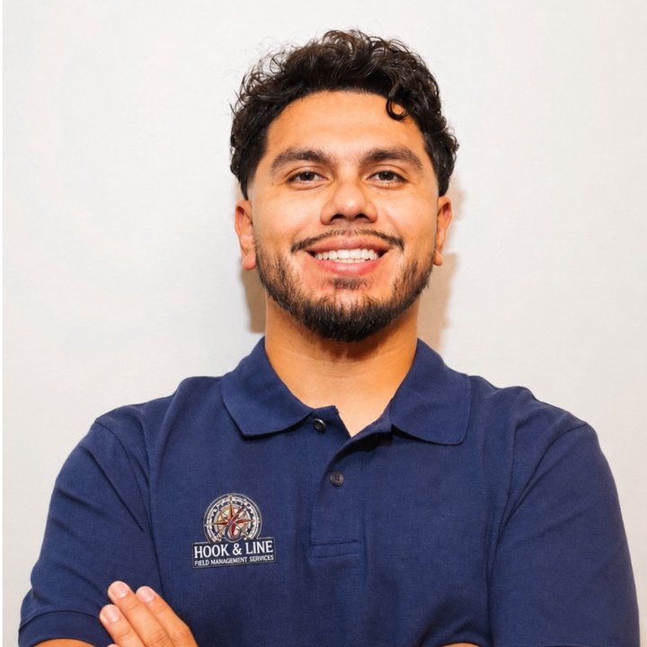 Edgardo Aguilar, founder and president of Hook & Line, in a Hook & Line polo